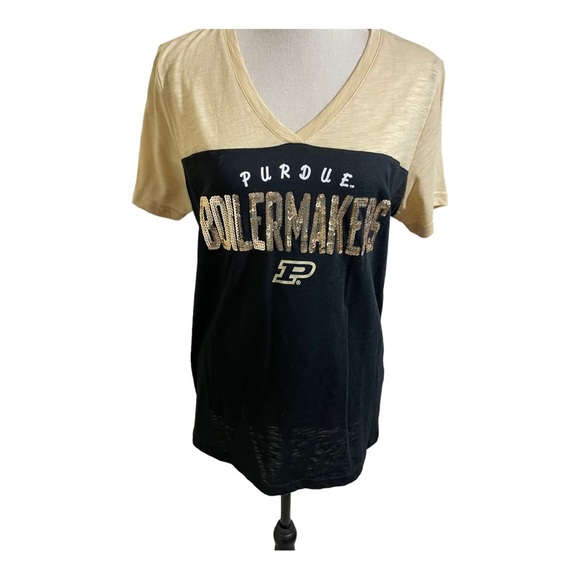 Perdue university college boilmaker T-shirt sequins V neck sports.size Large - Picture 6 of 7